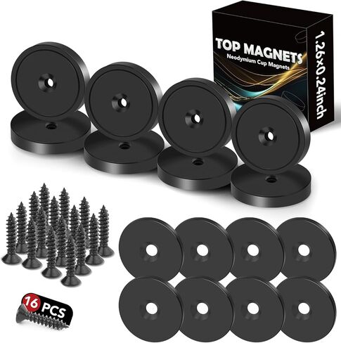 TOP MAGNETS Strong Magnets, 65LBS Rare Earth Magnets with Screws and Iron Sheets, Black 10Pack Neodymium Magnets for Door,Tool Room,Workplace and Wall Mounting in Saudi Arabia