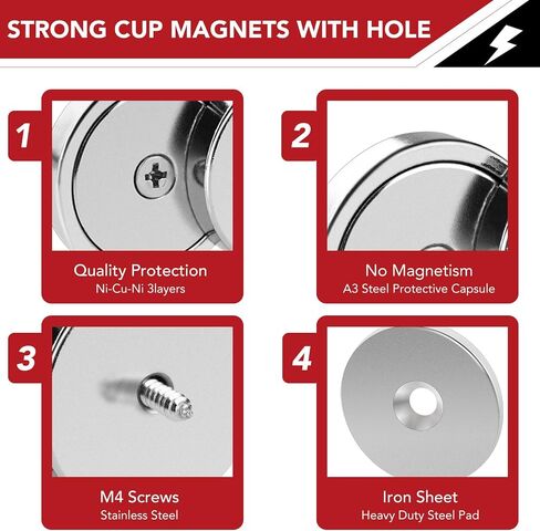 TOP MAGNETS Strong Magnets, 65LBS Rare Earth Magnets with Screws and Iron Sheets, Black 10Pack Neodymium Magnets for Door,Tool Room,Workplace and Wall Mounting in Saudi Arabia