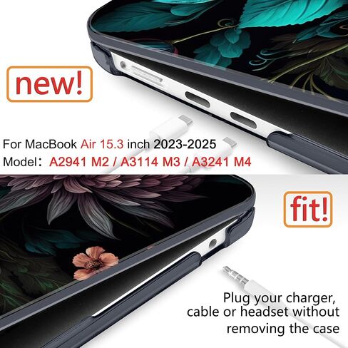 حافظة لجهاز ماك بوك اير 15 بوصة M3/M2 2024 2023 موديل A3114/A2941، حافظة لاب توب بلاستيكية صلبة مع غطاء لوحة مفاتيح وطبقة لوحة التتبع ومحولين OTG، مهور زرقاء in Kuwait