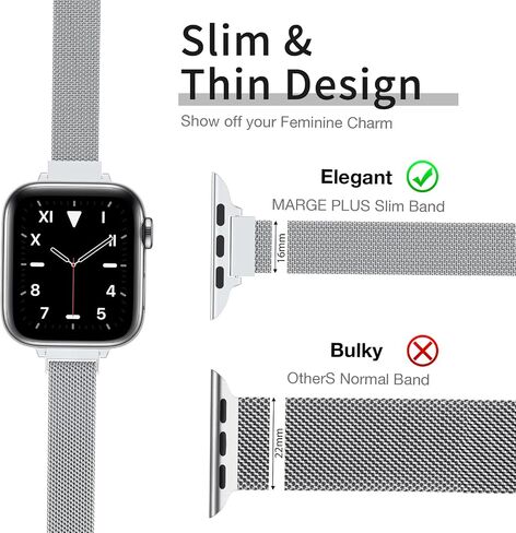 MARGE PLUS Slim Milanese Magnetic Loop Compatible with Apple Watch Bands | 16mm women thin Steel Mesh Strap for iWatch Series 11 10 9 8 7 6 5 4 SE 3 2 1, 42/40/41/38mm, fit daily, work, and parties in Saudi Arabia