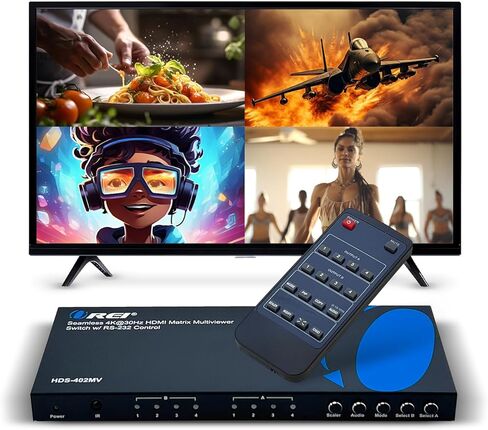 OREI Quad Multi HDMI Viewer 4 in 2 Out, HDMI Matrix Switcher 4 Ports Seamless Switching and IR Remote Supports 4K PIP PS5/PC/DVD/Security Camera, HDMI Switch RS-232 Optical Out - HDS-402MV in Saudi Arabia
