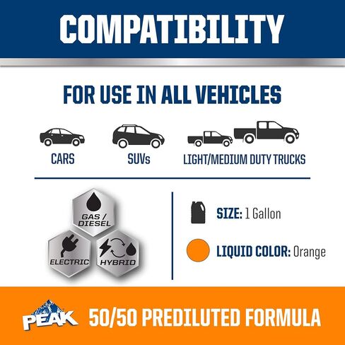 Peak Oet Exted Life Orange 50/50 مضادات التجمد/المبرد للسيارات في أمريكا الشمالية ، 1 جالون. in Saudi Arabia