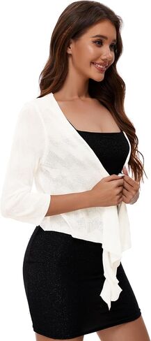 Women's Tie Front Bolero Crochet Cardigan Shrug Sweater 3/4 Sleeve Knotted Lightweight Short Shawl Top in Kuwait