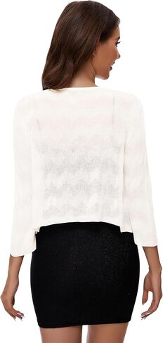 Women's Tie Front Bolero Crochet Cardigan Shrug Sweater 3/4 Sleeve Knotted Lightweight Short Shawl Top in Kuwait