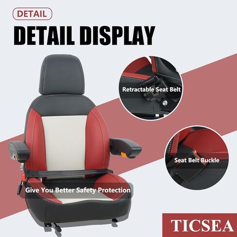 Universal Tractor Seat, Forklift Seat with Seatbelt and Adjustable Backrest Headrest Armrests for Boat Excavator Harvester Loader Backhoe Dozer Telehandler(Black) in Saudi Arabia