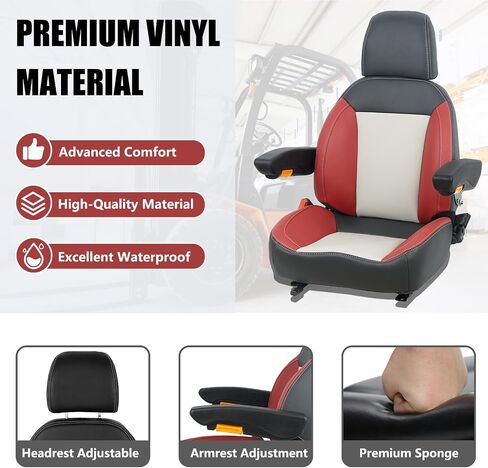Universal Tractor Seat, Forklift Seat with Seatbelt and Adjustable Backrest Headrest Armrests for Boat Excavator Harvester Loader Backhoe Dozer Telehandler(Black) in Saudi Arabia