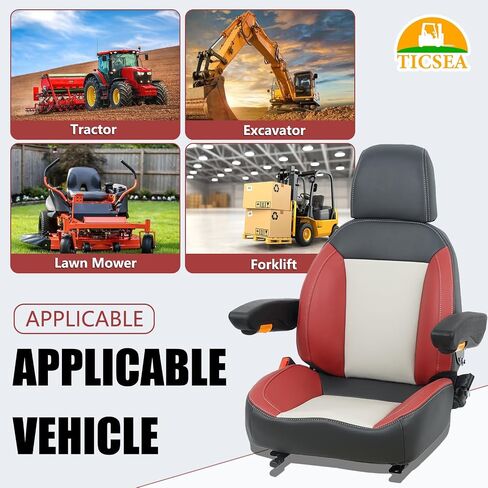 Universal Tractor Seat, Forklift Seat with Seatbelt and Adjustable Backrest Headrest Armrests for Boat Excavator Harvester Loader Backhoe Dozer Telehandler(Black) in Saudi Arabia