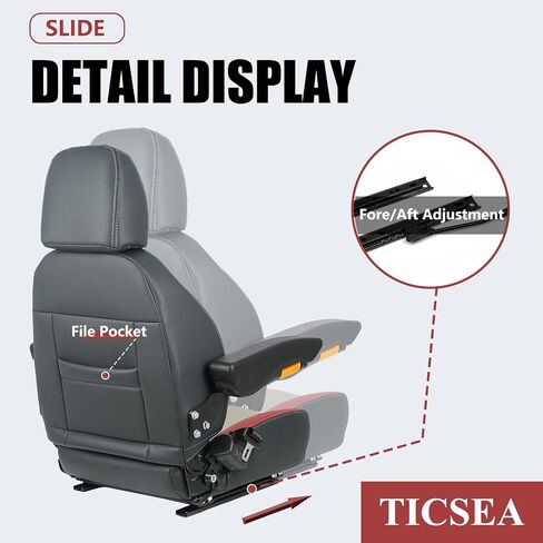 Universal Tractor Seat, Forklift Seat with Seatbelt and Adjustable Backrest Headrest Armrests for Boat Excavator Harvester Loader Backhoe Dozer Telehandler(Black) in Saudi Arabia