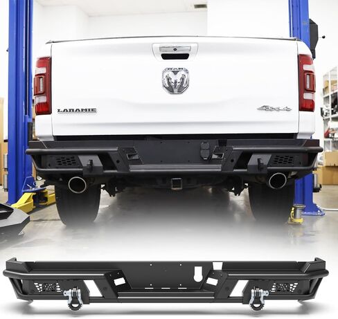 19-24 Ram Rear Step Bumper Compatible with 2019 2020 2021 2022 2023 2024 Dodge Ram 1500 Pickup Trucks (Exclude Ram 1500 Classic), Heavy Duty Steel Offroad Back Bumper with LED Lights & D-ring in Saudi Arabia