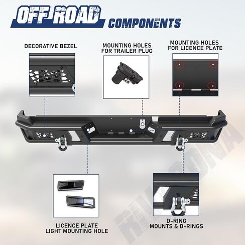 19-24 Ram Rear Step Bumper Compatible with 2019 2020 2021 2022 2023 2024 Dodge Ram 1500 Pickup Trucks (Exclude Ram 1500 Classic), Heavy Duty Steel Offroad Back Bumper with LED Lights & D-ring in Saudi Arabia