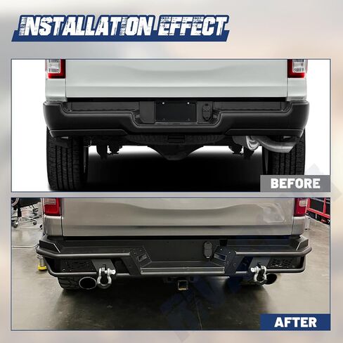 19-24 Ram Rear Step Bumper Compatible with 2019 2020 2021 2022 2023 2024 Dodge Ram 1500 Pickup Trucks (Exclude Ram 1500 Classic), Heavy Duty Steel Offroad Back Bumper with LED Lights & D-ring in Saudi Arabia