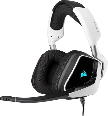 سماعة الألعاب اللاسلكية Corsair Void Pro RGB (إضاءة RGB قابلة للتخصيص، زمن استجابة منخفض 2.4 جيجا هرتز لاسلكي، صوت محيطي 7.1 دولبي، ميكروفون أحادي الاتجاه محسّن) - أبيض in Saudi Arabia