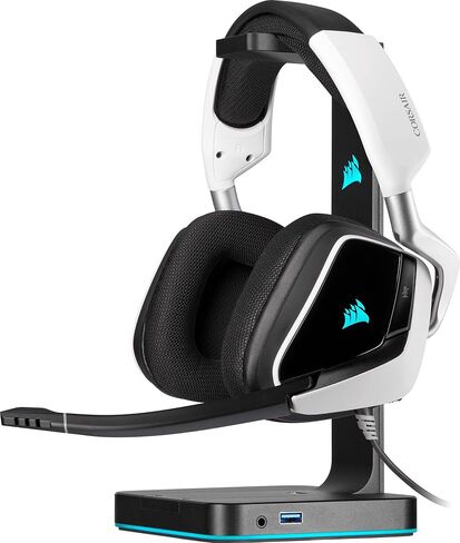سماعة الألعاب اللاسلكية Corsair Void Pro RGB (إضاءة RGB قابلة للتخصيص، زمن استجابة منخفض 2.4 جيجا هرتز لاسلكي، صوت محيطي 7.1 دولبي، ميكروفون أحادي الاتجاه محسّن) - أبيض in Saudi Arabia