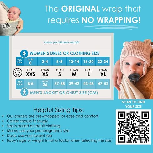 Baby K'tan Original Baby Wrap Carrier, Infant and Child Sling - Simple Wrap Holder for Babywearing - No Rings or Buckles - Carry Newborn up to 35 lbs, Heather Grey, Women 6-8 (Small), Men 37-38 in Kuwait