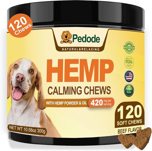 Hemp Calming Chews for Dogs - Anxiety Relief Dog Calming Treats 100% Natural Ingredients, 120 Chews, Duck Flavor in Saudi Arabia