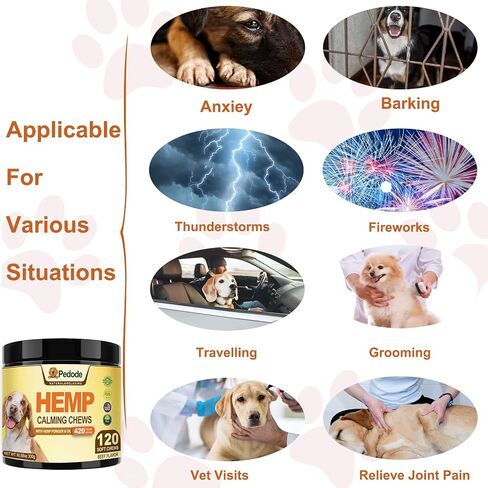Hemp Calming Chews for Dogs - Anxiety Relief Dog Calming Treats 100% Natural Ingredients, 120 Chews, Duck Flavor in Saudi Arabia