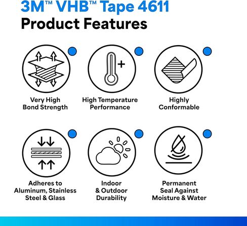 شريط إسفنجي 3M VHB 4611، 1/8 بوصة × 5 ياردات، 5/حزمة، رمادي داكن، مزدوج الجوانب، دائم، متانة طويلة الأمد، مقاوم لدرجة الحرارة العالية in Saudi Arabia