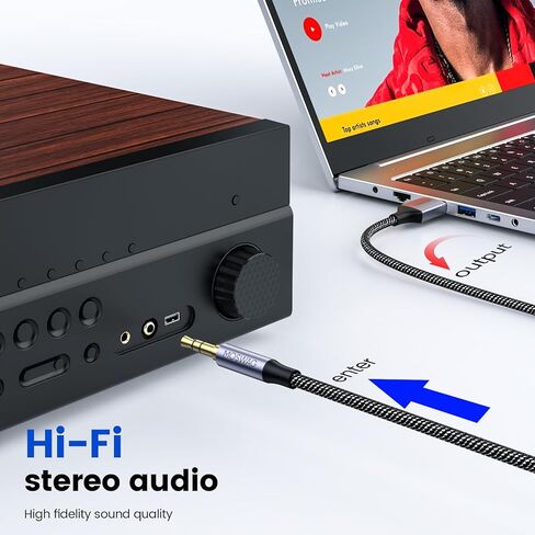 MOSWAG USB to 3.5mm TRS Audio Jack Adapter, USB Male to 3.5mm AUX Stereo Audio Cable, Nylon Braided USB to AUX Converter for PC, Laptop, Windows, Mac OSX, Headphones（Does not Support in Vehicle） in Kuwait