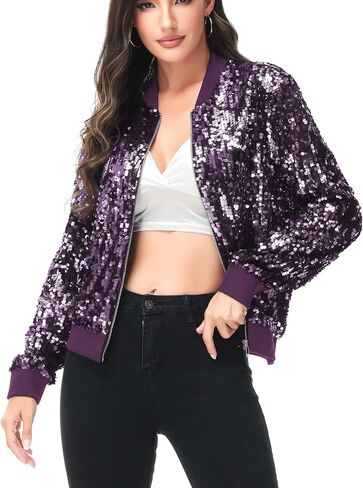 Anna-Kaci Womens Sequin Jacket Bomber Coat 1989 Slitter Outfit For Concert Party, Red, Medium in Saudi Arabia