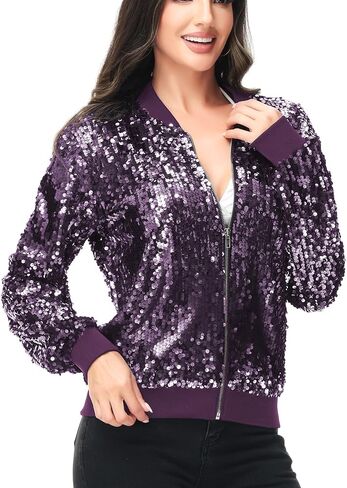Anna-Kaci Womens Sequin Jacket Bomber Coat 1989 Slitter Outfit For Concert Party, Red, Medium in Saudi Arabia