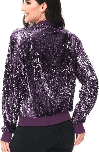 Anna-Kaci Womens Sequin Jacket Bomber Coat 1989 Slitter Outfit For Concert Party, Red, Medium in Saudi Arabia