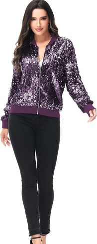 Anna-Kaci Womens Sequin Jacket Bomber Coat 1989 Slitter Outfit For Concert Party, Red, Medium in Saudi Arabia