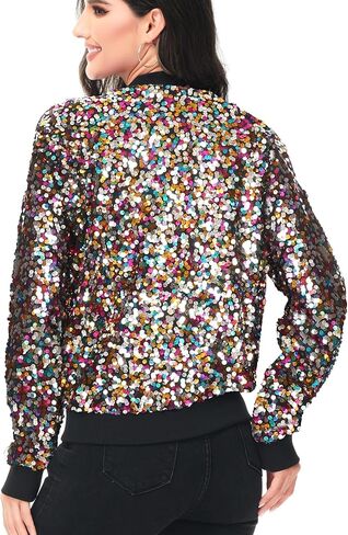 Anna-Kaci Womens Sequin Jacket Bomber Coat 1989 Slitter Outfit For Concert Party, Red, Medium in Saudi Arabia