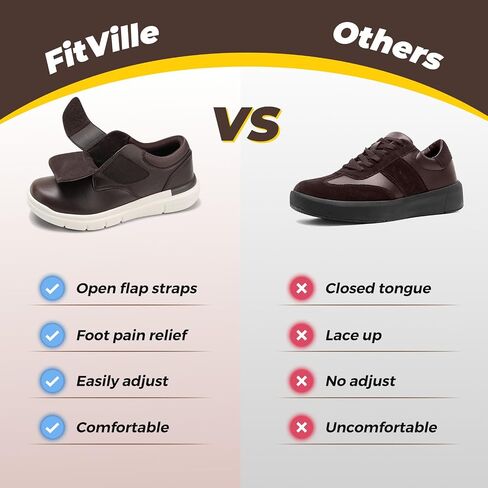 FitVille Diabetic Shoes for Men Extra Wide Slip-on Walking Shoes for Edema Hook & Loop Recovery Leather Shoes for Swollen Feet (8.5 Wide) Black in Kuwait