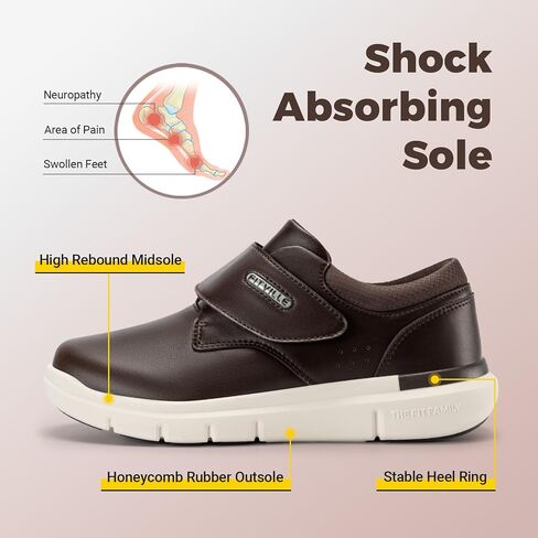 FitVille Diabetic Shoes for Men Extra Wide Slip-on Walking Shoes for Edema Hook & Loop Recovery Leather Shoes for Swollen Feet (8.5 Wide) Black in Kuwait