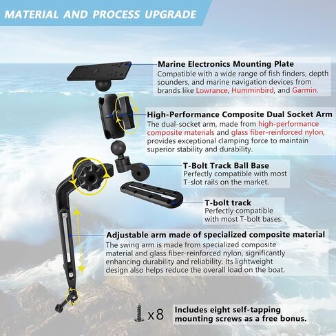 Fish Finder Mount 1.5" Ball Base for Kayak, Kayak/SUP Transducer Mounting Arm, Marine Electronics Mounts for Boat, Compatible with Scotty, Lowrance, Garmin Fish Finder in Saudi Arabia