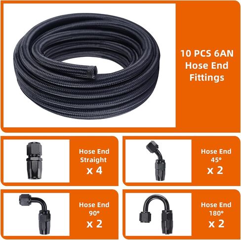 yaegoo 3/8 6AN 20ft Line Line Kit ، Nylon Stafless Steel Line Line Line Kit Kit With 10pcs Dwivel Adapter in Kuwait