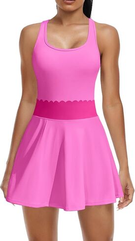 ATTRACO Tennis Dress Sets for Women Scalloped Tennis Dress 2 Piece Workout Skirt Navy Sports Dress M in Saudi Arabia