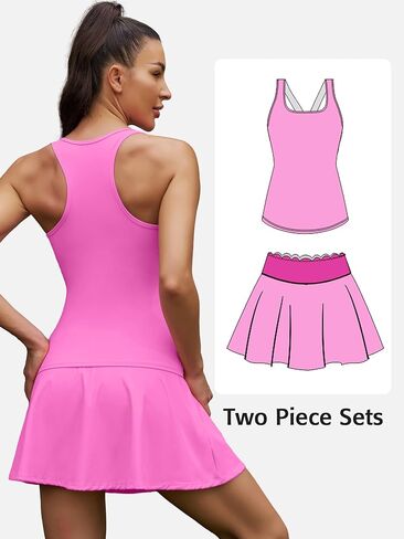 ATTRACO Tennis Dress Sets for Women Scalloped Tennis Dress 2 Piece Workout Skirt Navy Sports Dress M in Saudi Arabia