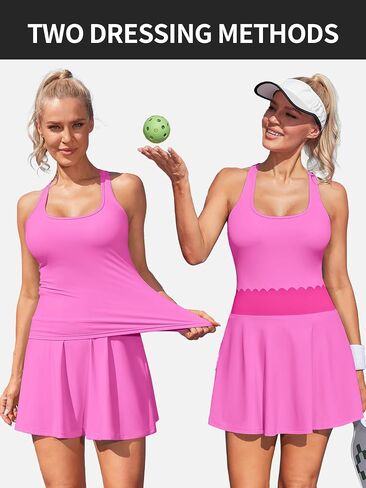 ATTRACO Tennis Dress Sets for Women Scalloped Tennis Dress 2 Piece Workout Skirt Navy Sports Dress M in Saudi Arabia