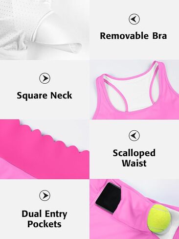 ATTRACO Tennis Dress Sets for Women Scalloped Tennis Dress 2 Piece Workout Skirt Navy Sports Dress M in Saudi Arabia