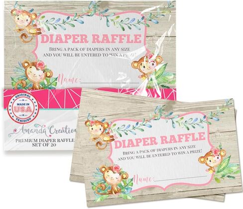 Amanda Creation Watercolor Dahlia Floral Giraffe Diaper Raffle Tickets for Girl Baby Showers, 20 2" X 3" Double Sided Insert Cards for Games, Bring a Pack of Diapers to Win Favors & Prizes! in Kuwait