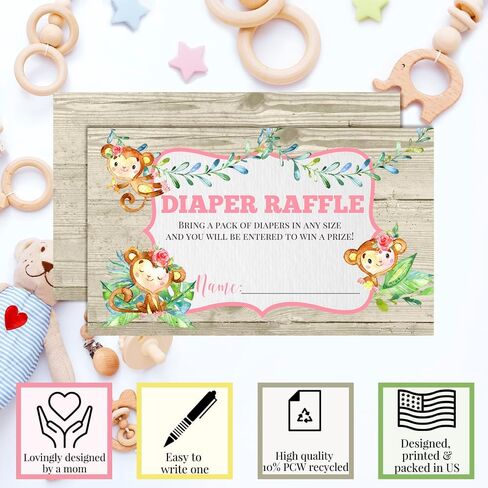 Amanda Creation Watercolor Dahlia Floral Giraffe Diaper Raffle Tickets for Girl Baby Showers, 20 2" X 3" Double Sided Insert Cards for Games, Bring a Pack of Diapers to Win Favors & Prizes! in Kuwait