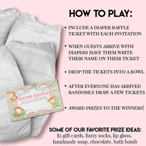 Amanda Creation Watercolor Dahlia Floral Giraffe Diaper Raffle Tickets for Girl Baby Showers, 20 2" X 3" Double Sided Insert Cards for Games, Bring a Pack of Diapers to Win Favors & Prizes! in Kuwait