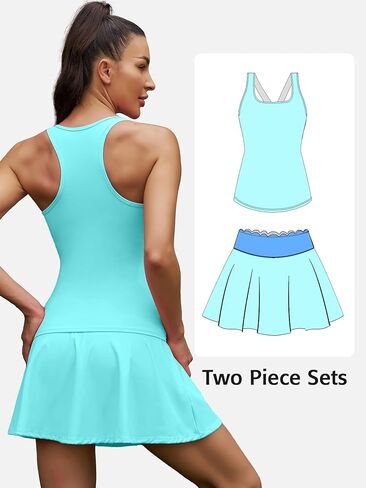 ATTRACO Tennis Dress Sets for Women Scalloped Tennis Dress 2 Piece Workout Skirt Navy Sports Dress M in Kuwait