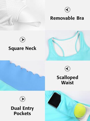 ATTRACO Tennis Dress Sets for Women Scalloped Tennis Dress 2 Piece Workout Skirt Navy Sports Dress M in Kuwait