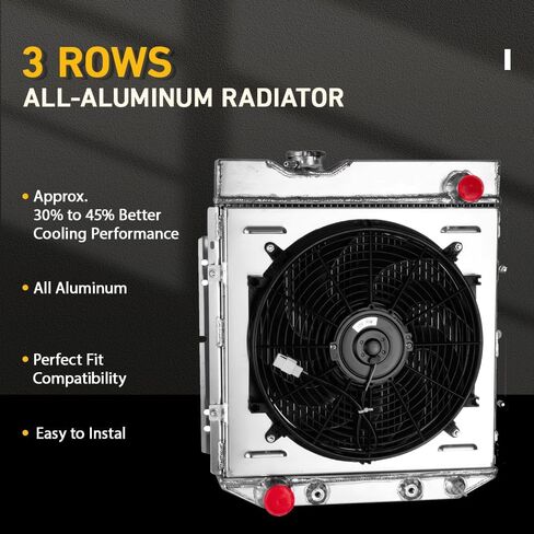 3 Row Aluminum Radiator Shroud Fan Fit for 1960-1965 Ford Falcon Ranchero Mustang V8 in Saudi Arabia