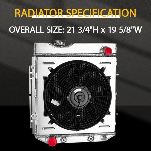 3 Row Aluminum Radiator Shroud Fan Fit for 1960-1965 Ford Falcon Ranchero Mustang V8 in Saudi Arabia