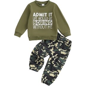 wdehow Toddler Kids Baby Boy Fall Outfits 1T 2T 3T 4T 5T Letter Print Long Sleeve Tops Camouflage Pants Winter Clothes Sets in Saudi Arabia