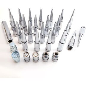 M14 x 2mm Wheel Locks Set, Fit for F-150 Heritage, F-350, Excursion, Mark LT, Wheel Locks, 4 Locking Lug Nuts 2 Pcs Key with 24Pcs Spike Lug Nuts+1 Key, Chrome