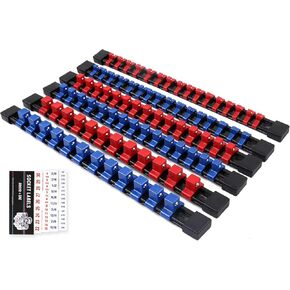 SWANLAKE GARDEN TOOLS ABS Socket Organizer Drive Socket Holder, 1/4-Inch x 32 Clips, 3/8-Inch x 30 Clips, 1/2-Inch x 24 Clips, Premium Quality Socket Clip Rail Holder (6PCS PLASTIC ORGANIZER)