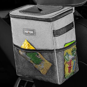 HOTOR Car Trash Can with Lid and Storage Pockets - 100% Leak-Proof Organizer, Waterproof Garbage Can, Multipurpose Trash Bin for Car, 2 Gallons, Black