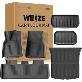 Weize New 2025 Tesla Model Y Juniper Floor Mats and Cargo Liners 5-Seat All Weather Non-Slip Floor Liners and Cargo Trunk Mats Accessories, Set of 6 Mats (ONLY for Tesla Model Y Juniper)