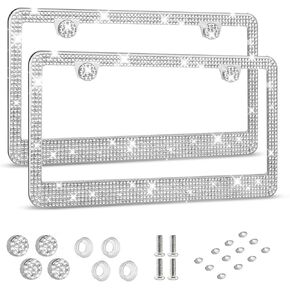 HOTOR License Plate Frame - Lastingly Bling and Sparkly License Plate Frame for Women, Stainless Steel & Obstruction-Free Frame with Multifaceted Rhinestones,White, 1 Pack