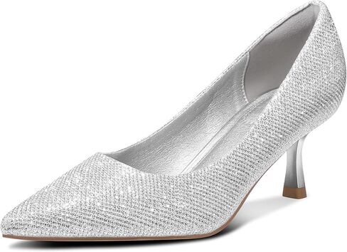 mysoft Women's Pumps 2inch Kitten Heel Pointed Toe Low Heel Dress Shoes White Patent in Kuwait
