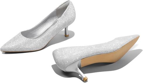 mysoft Women's Pumps 2inch Kitten Heel Pointed Toe Low Heel Dress Shoes White Patent in Kuwait